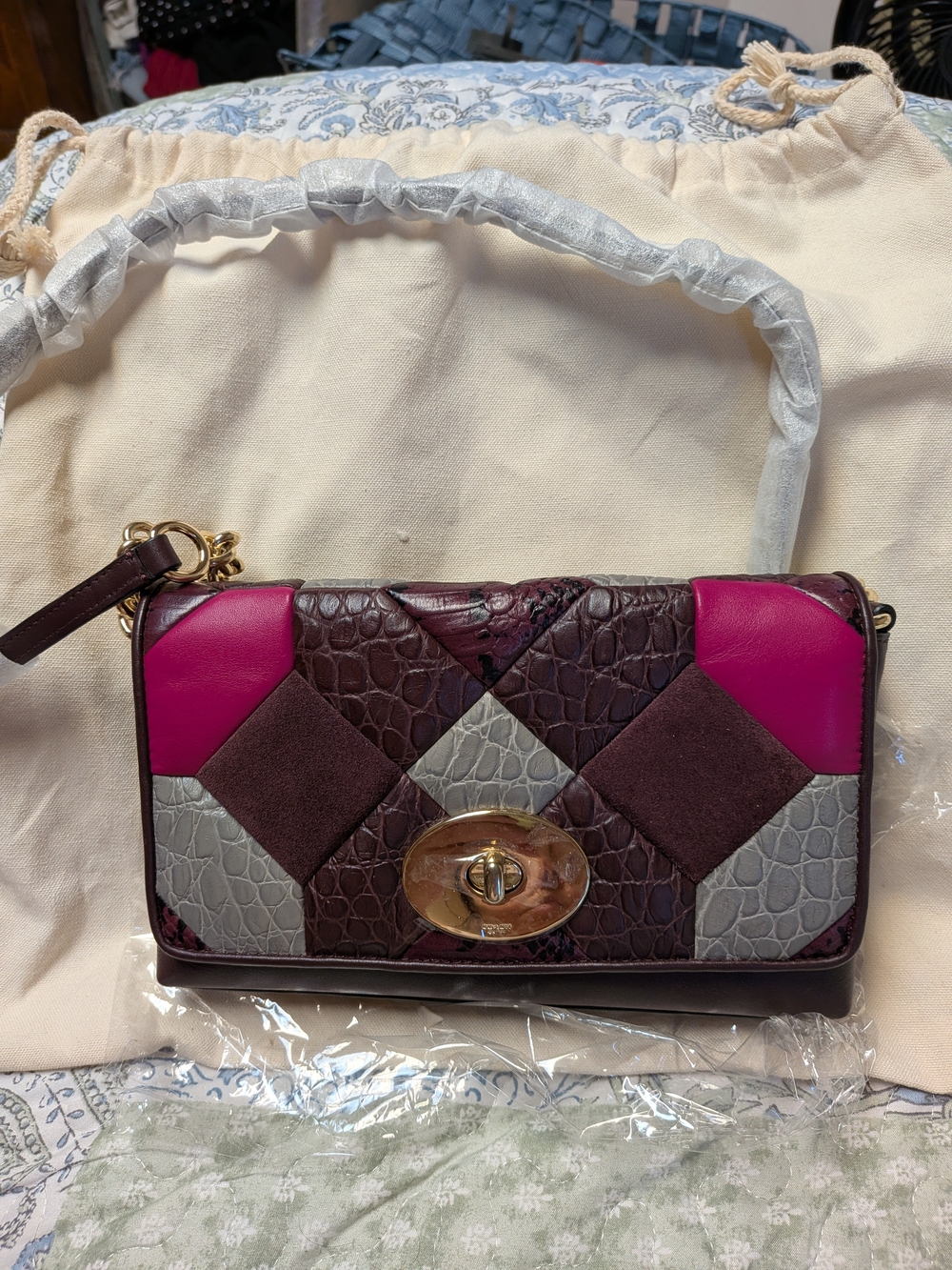 Coach Patchwork Crossbody in Pink, Brown and Gray